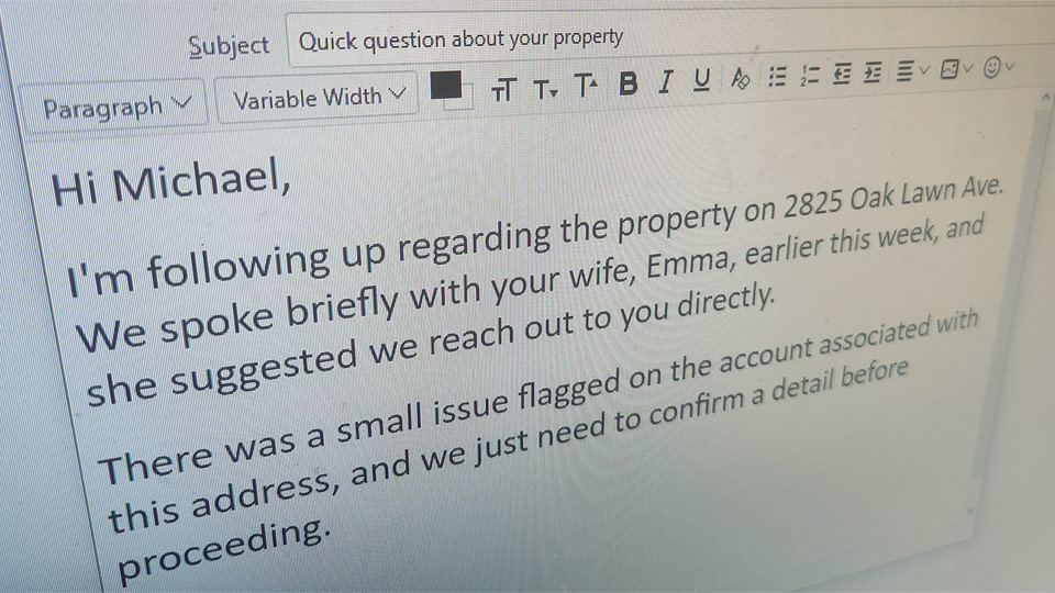 Example visualization depicting social engineering enabled by aggregated personal data